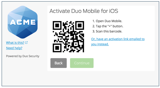 Duo Security Activate for iOS screen