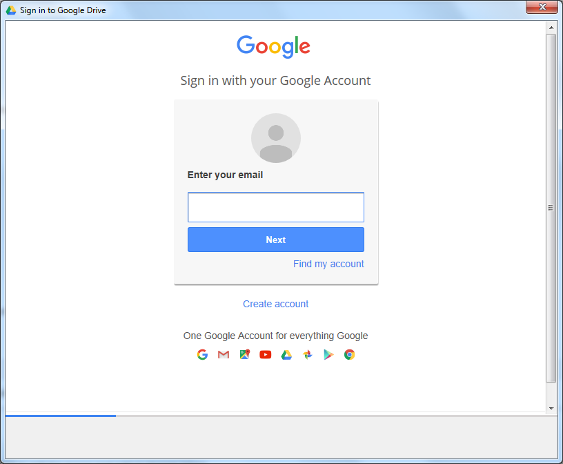 Google Drive Login Credentials Screen